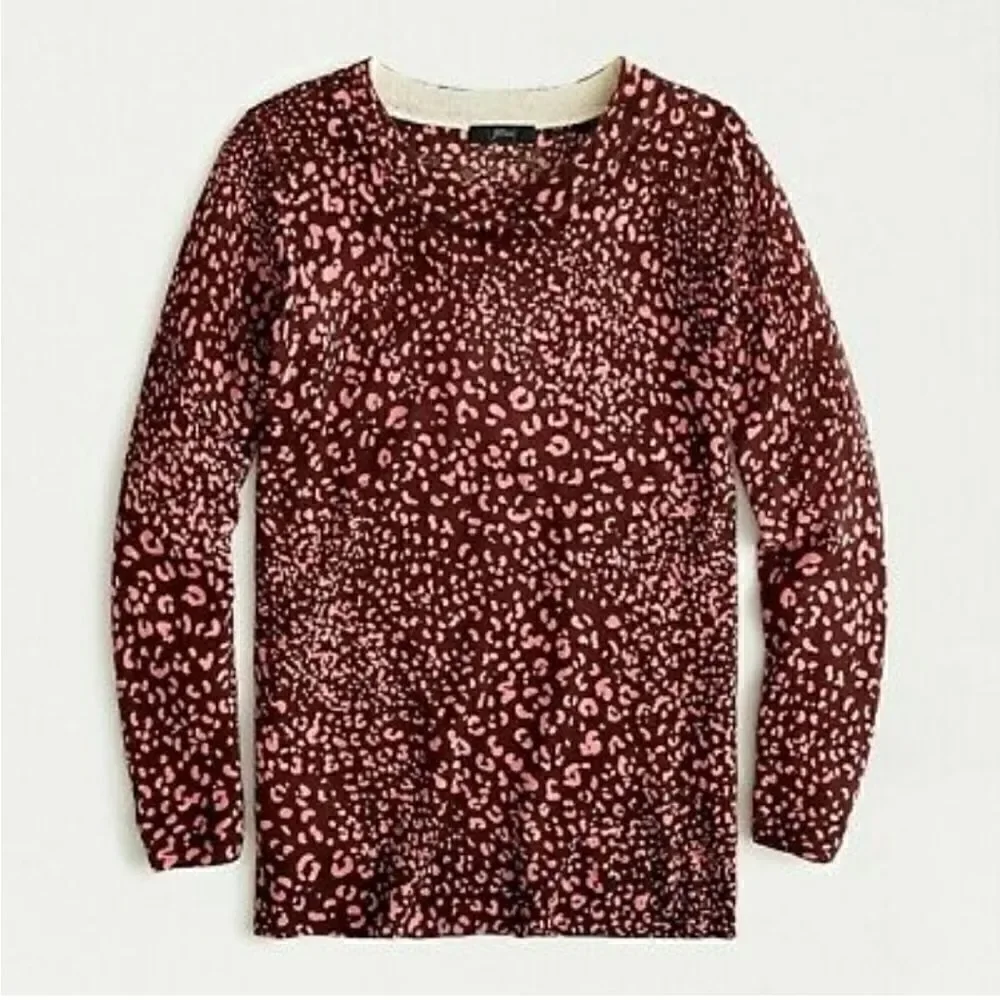 J CREW Tippi Pink Leopard Print Merino Wool Sweater